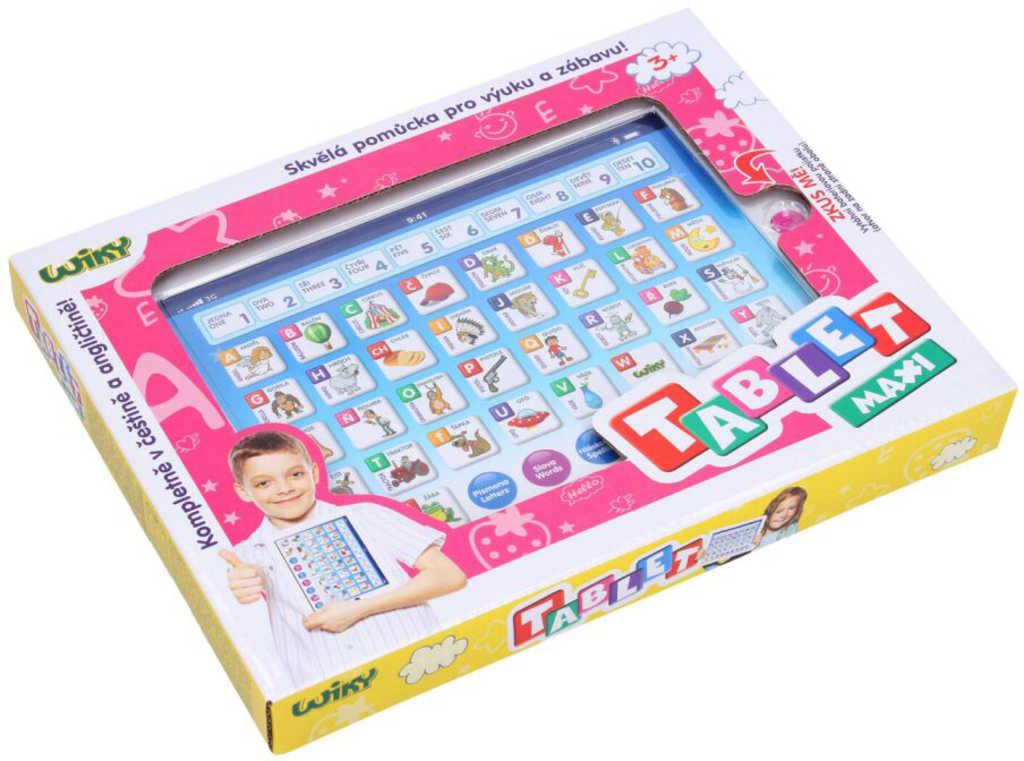 Tablet Wiky dětský maxi růžový naučný na baterie CZ AJ Zvuk plast