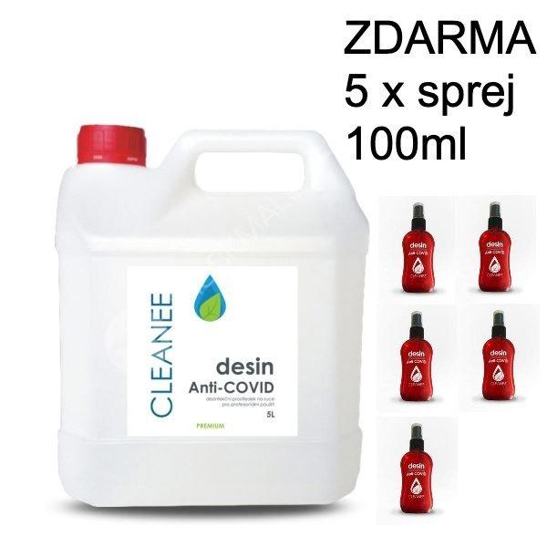 Dezinfekce na ruce CLEANEE - 5 litrů - CERTIFIKOVÁNO + 5x lahvička s rozprašovačem