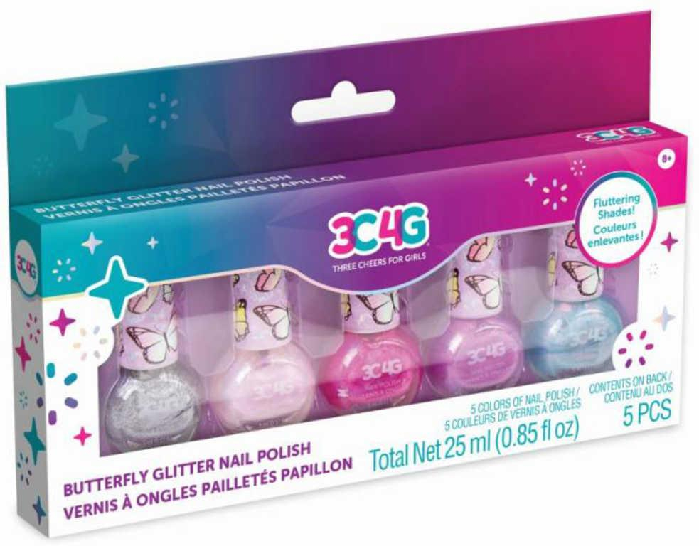 MAKE IT REAL Dětské laky na nehty set 5 barev 25ml se třpytkami motýlci