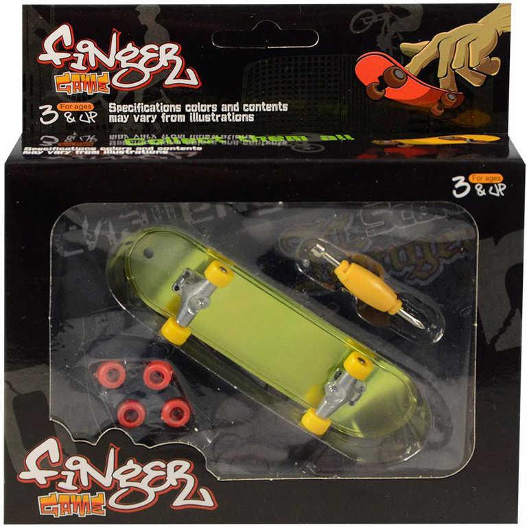 Skateboard prstový kovový 10cm šroubovací set s kolečky a nástrojem 5 druhů